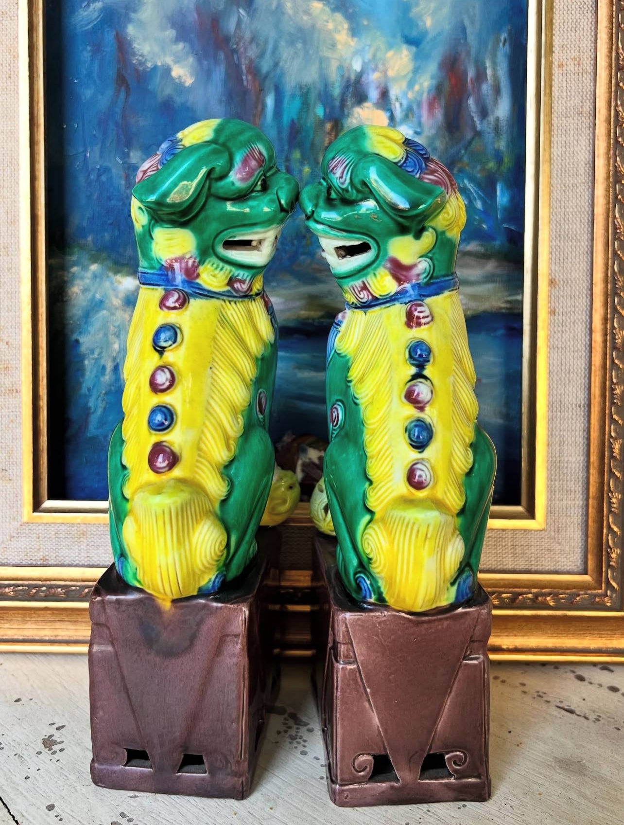 Vintage polychrome foo dogs