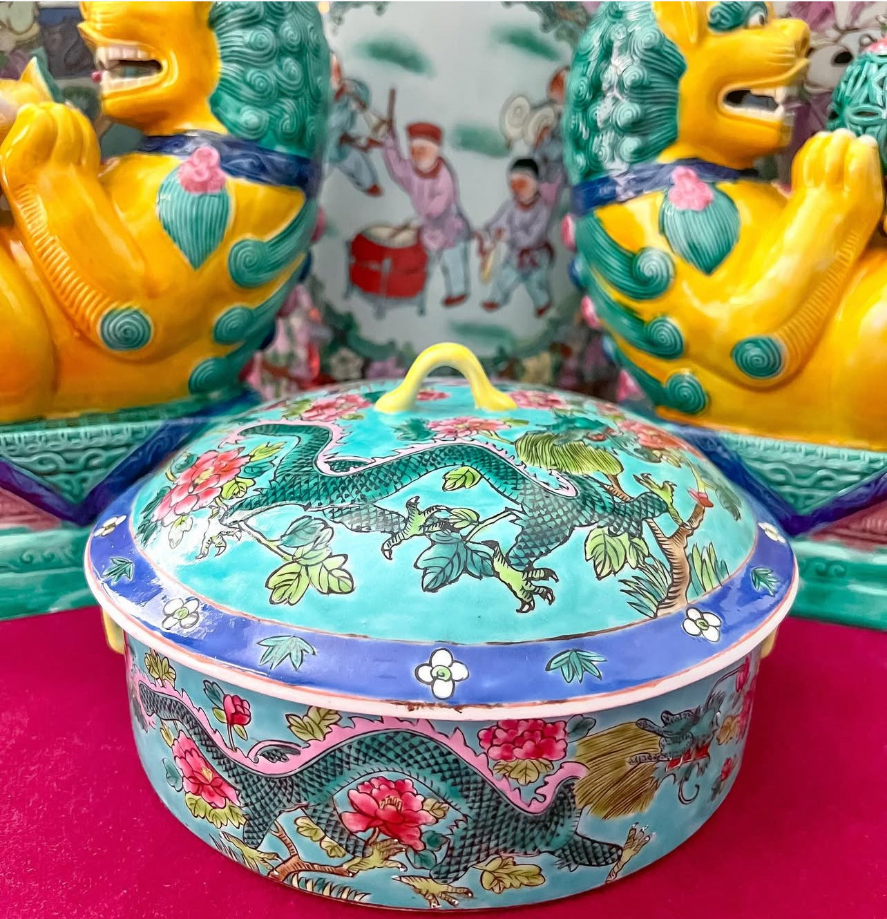 Vintage chinoiserie lidded bowl