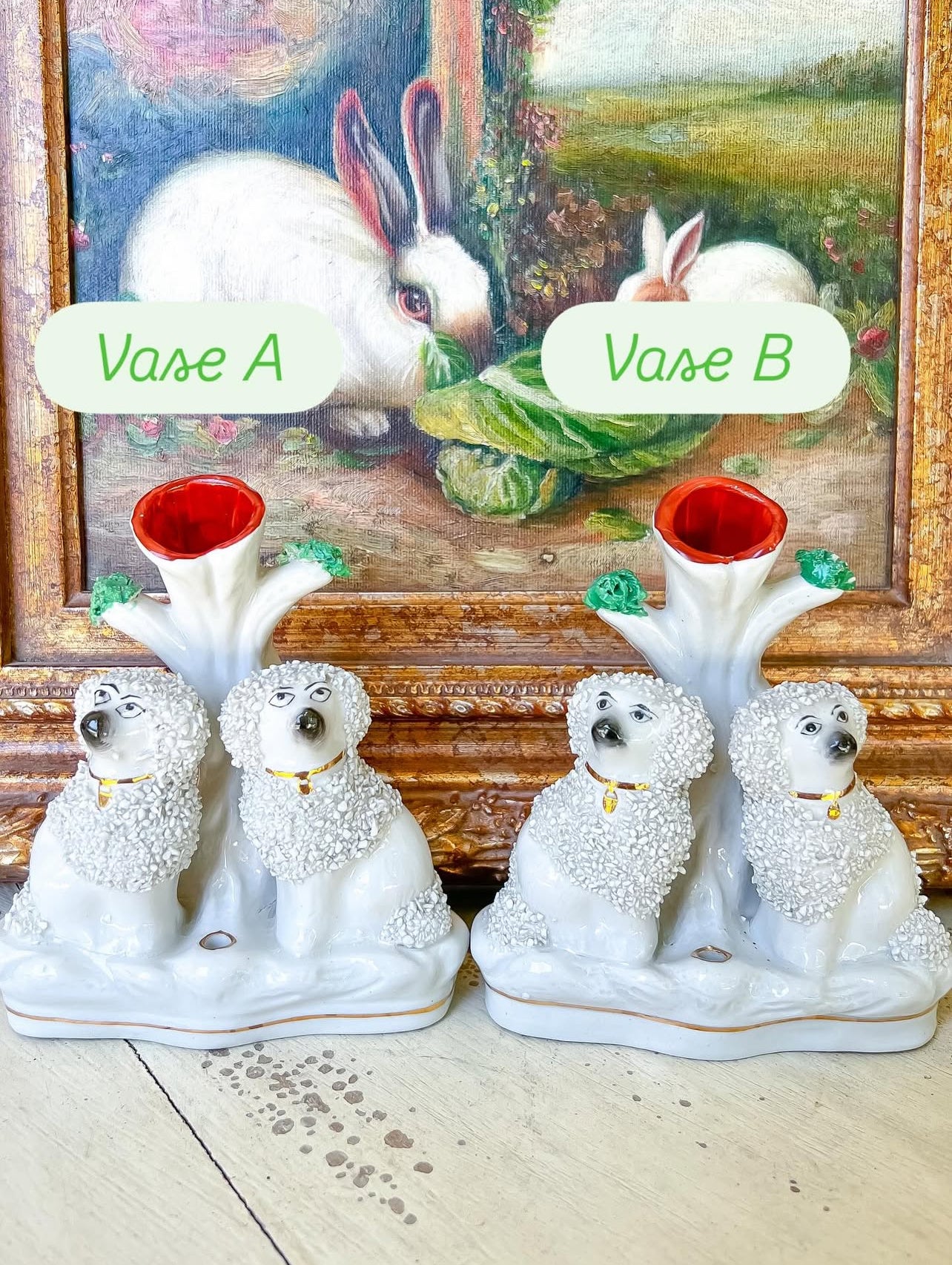 Antique confetti poodle spill vases
