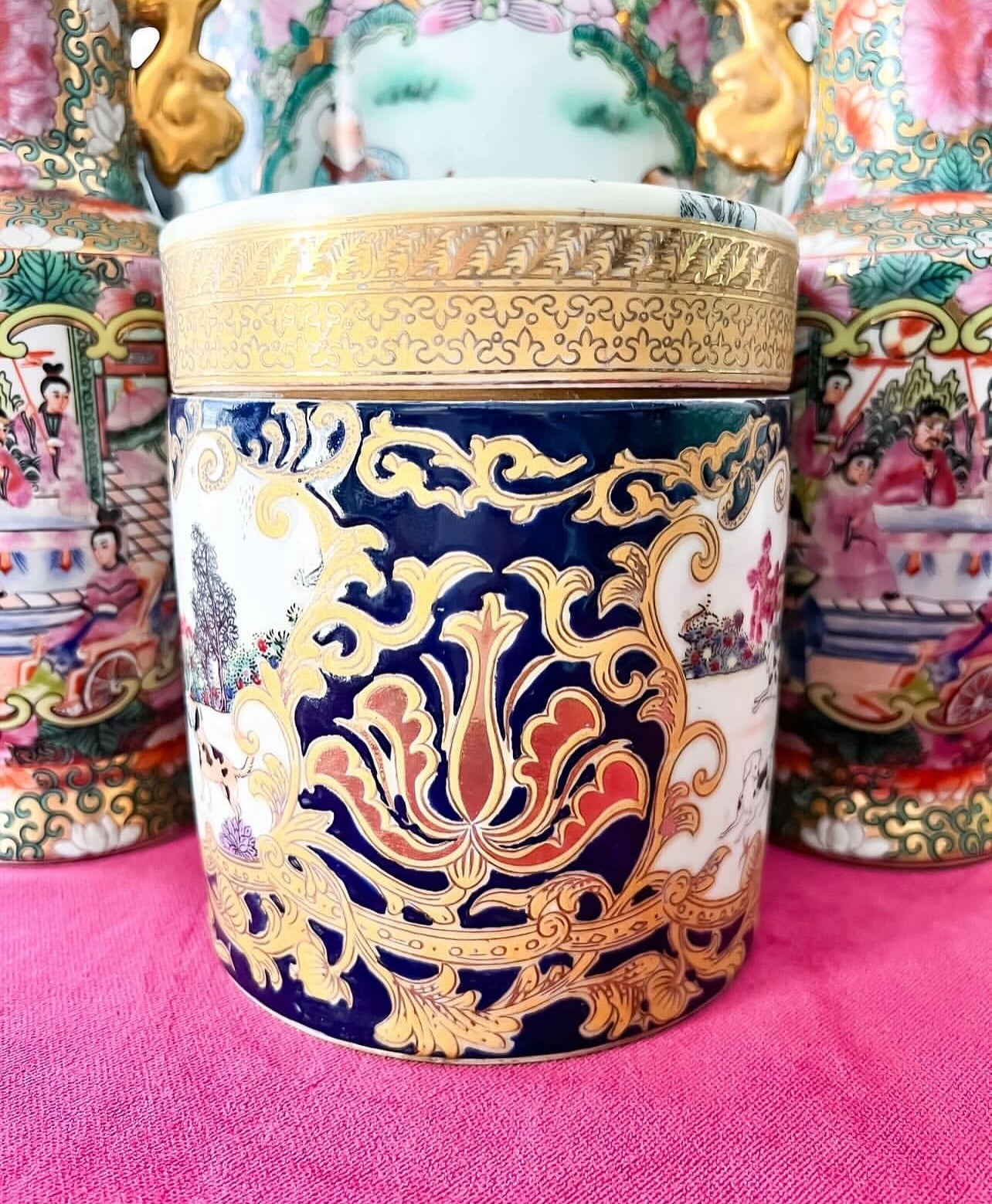 Vintage hunt scene canister/tea caddy