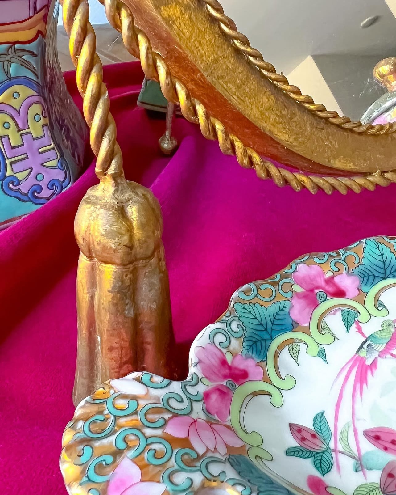 Vintage bow and tassel mirror