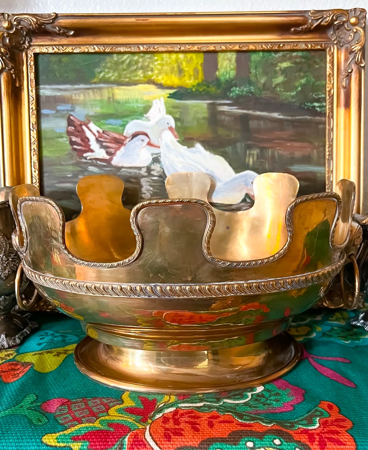 Vintage brass crown centerpiece bowl