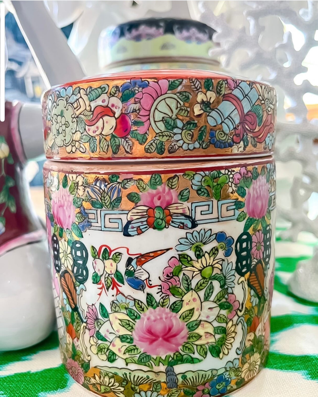 Vintage Famille Rose Tea Caddy