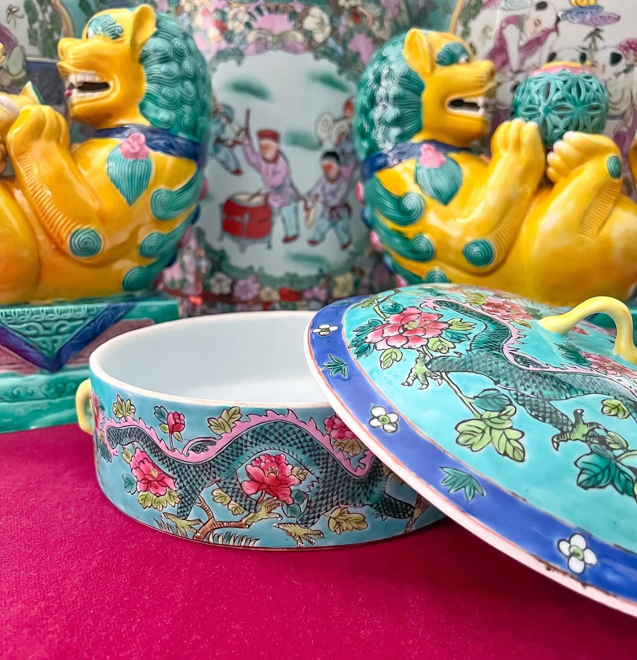 Vintage chinoiserie lidded bowl