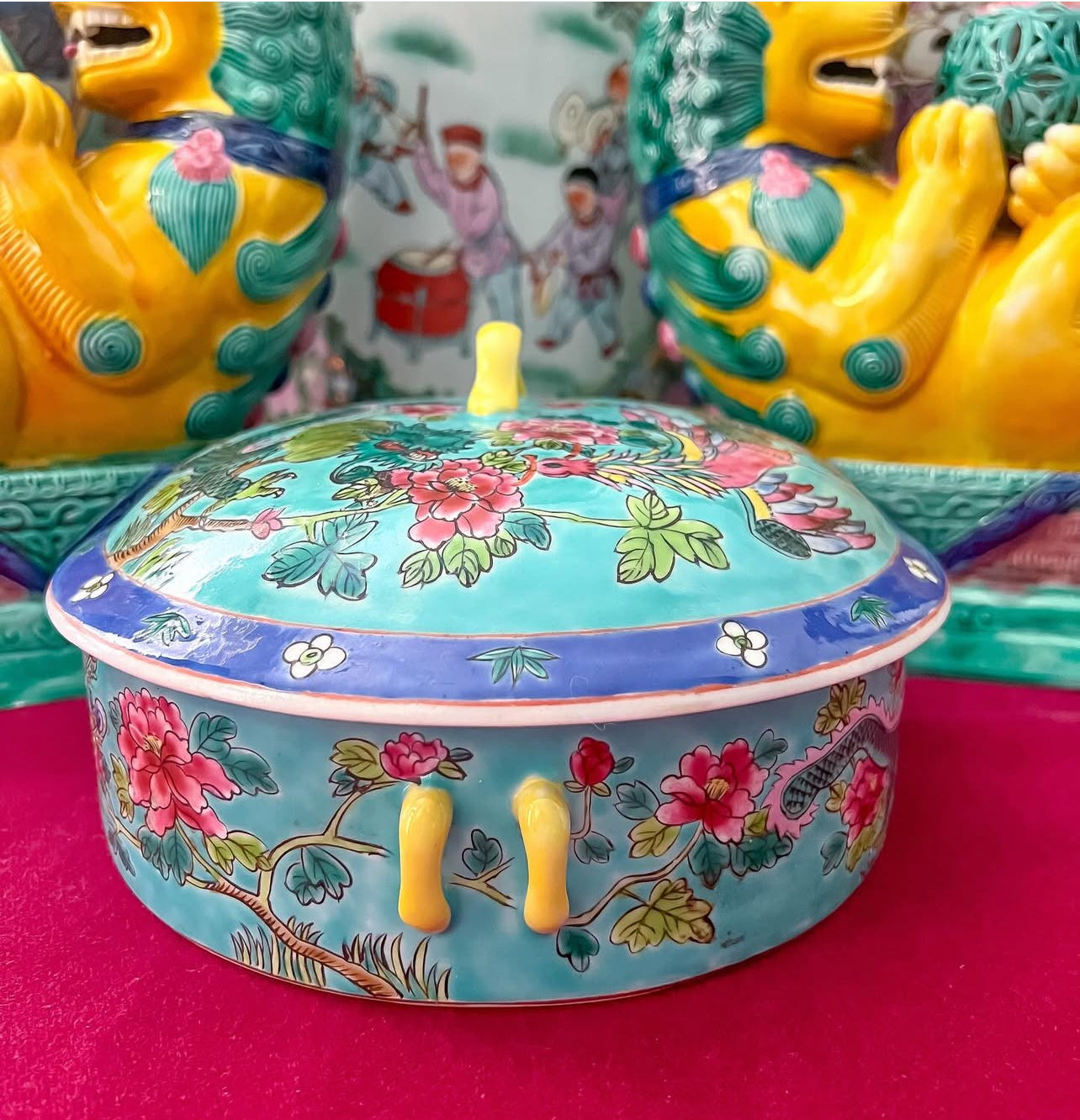 Vintage chinoiserie lidded bowl