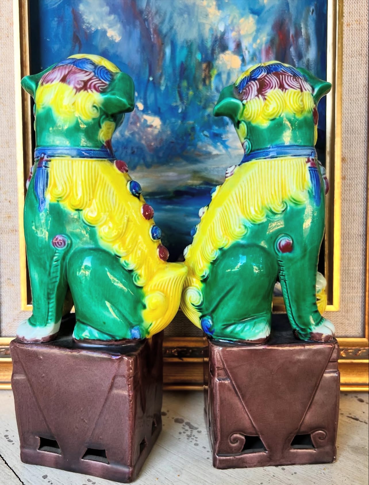Vintage polychrome foo dogs