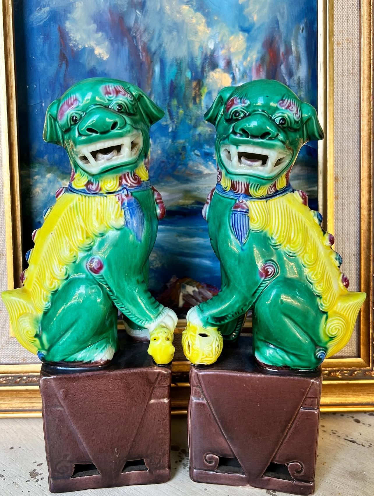 Vintage polychrome foo dogs