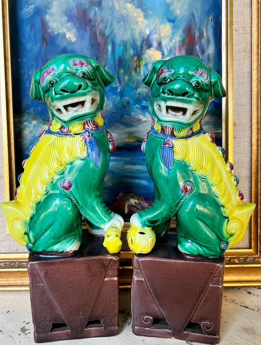 Vintage polychrome foo dogs