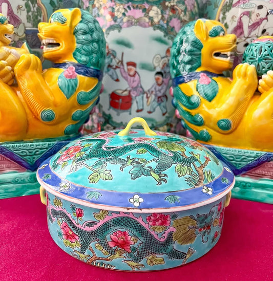 Vintage chinoiserie lidded bowl