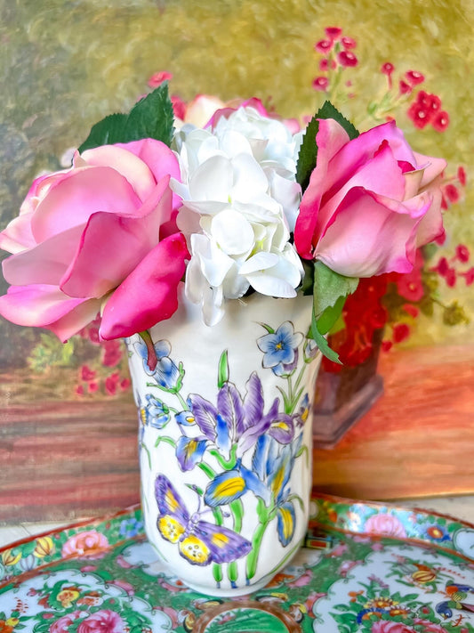Vintage Iris and butterfly vase
