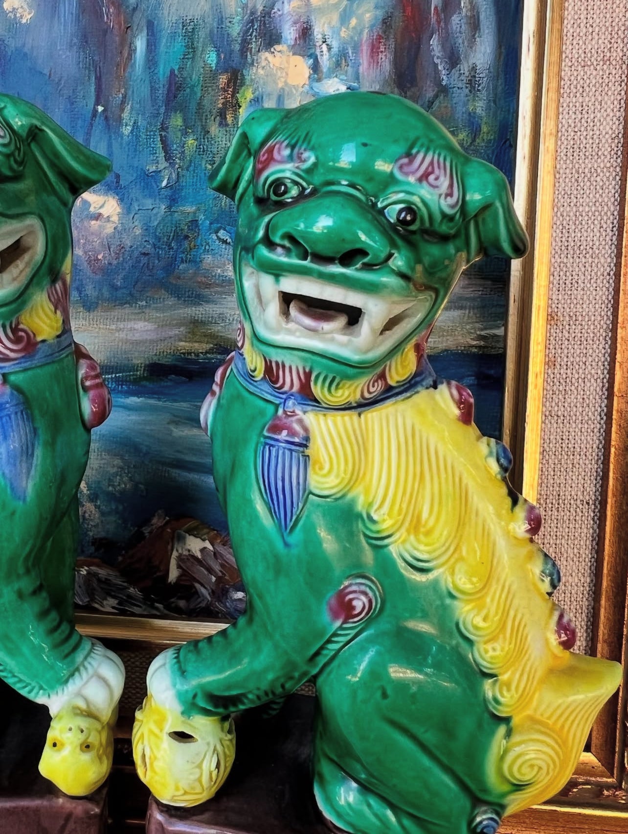 Vintage polychrome foo dogs