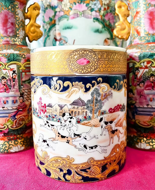 Vintage hunt scene canister/tea caddy