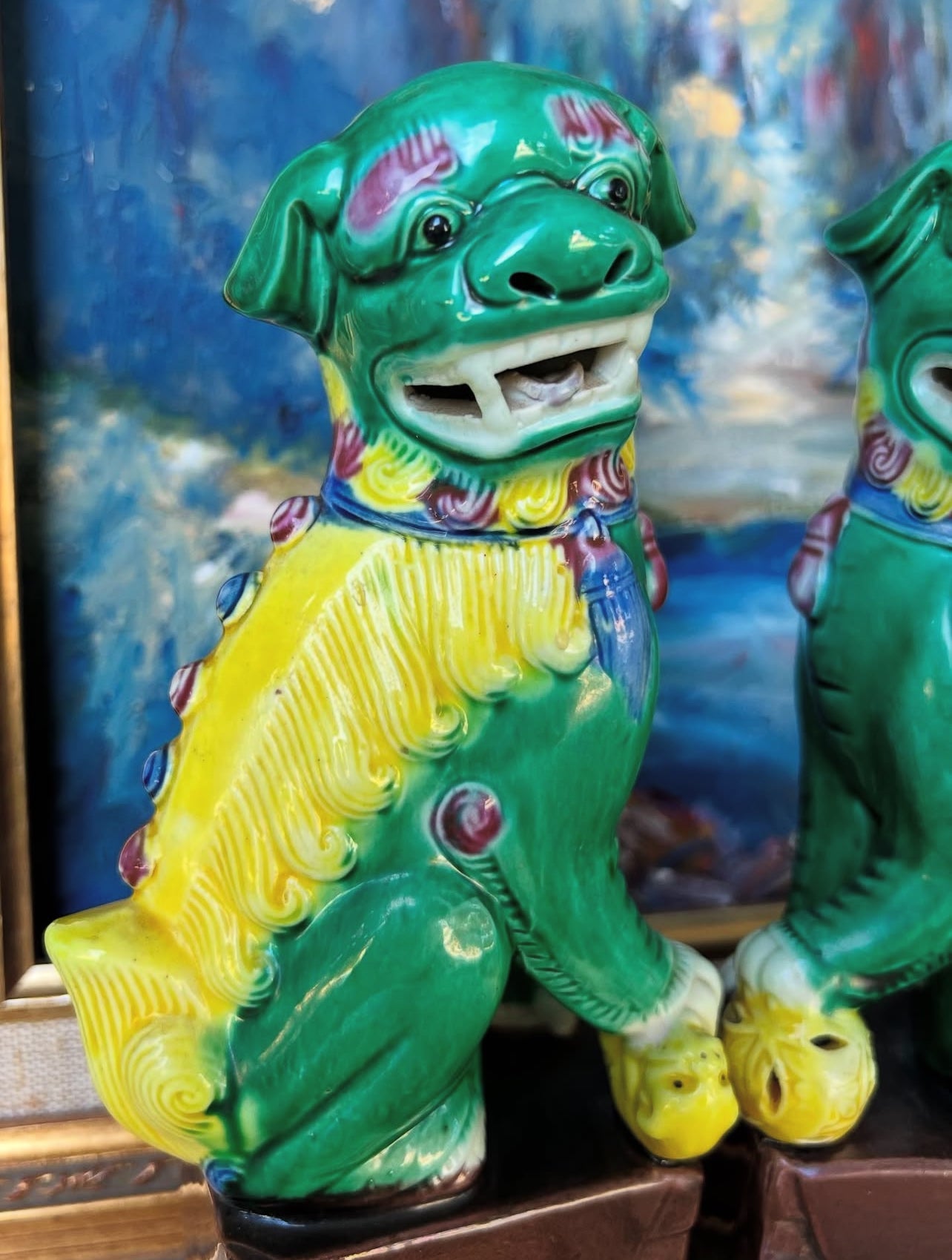 Vintage polychrome foo dogs